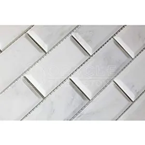 Oriental White (Eastern White) Marble 2 X 4 Brick Mosaic Tile, Polished and Deep-Beveled