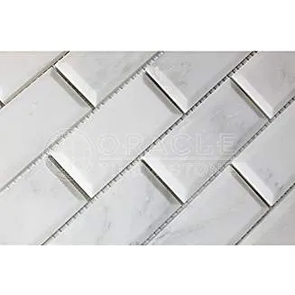 Oriental White (Eastern White) Marble 2 X 4 Brick Mosaic Tile, Polished and Deep-Beveled