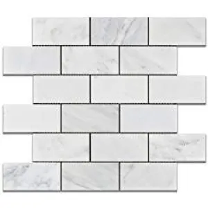 Oriental White - Eastern White Marble 2 X 4 POLISHED Brick Mosaic Tile - Box of 5 Sheets