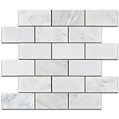 Oriental White - Eastern White Marble 2 X 4 POLISHED Brick Mosaic Tile - Box of 5 Sheets