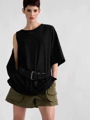 Oversized drape tee-shirt in black cotton jersey