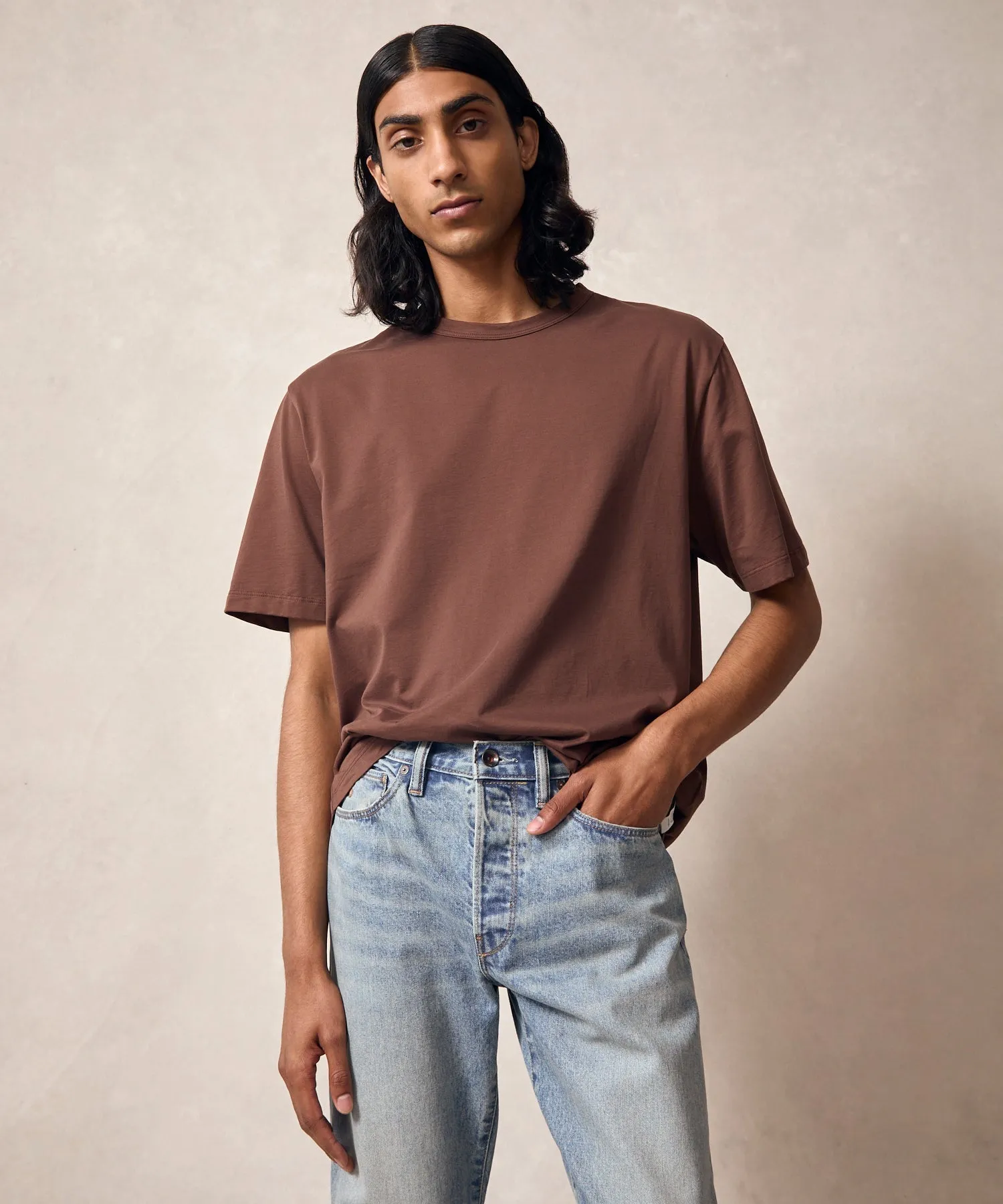 Oversized Luxe Jersey Tee in Toasted Brown