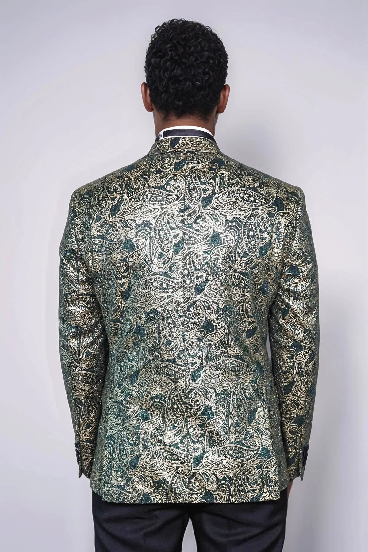 Paisley Peak Lapel Green Men Prom Blazer - Wessi