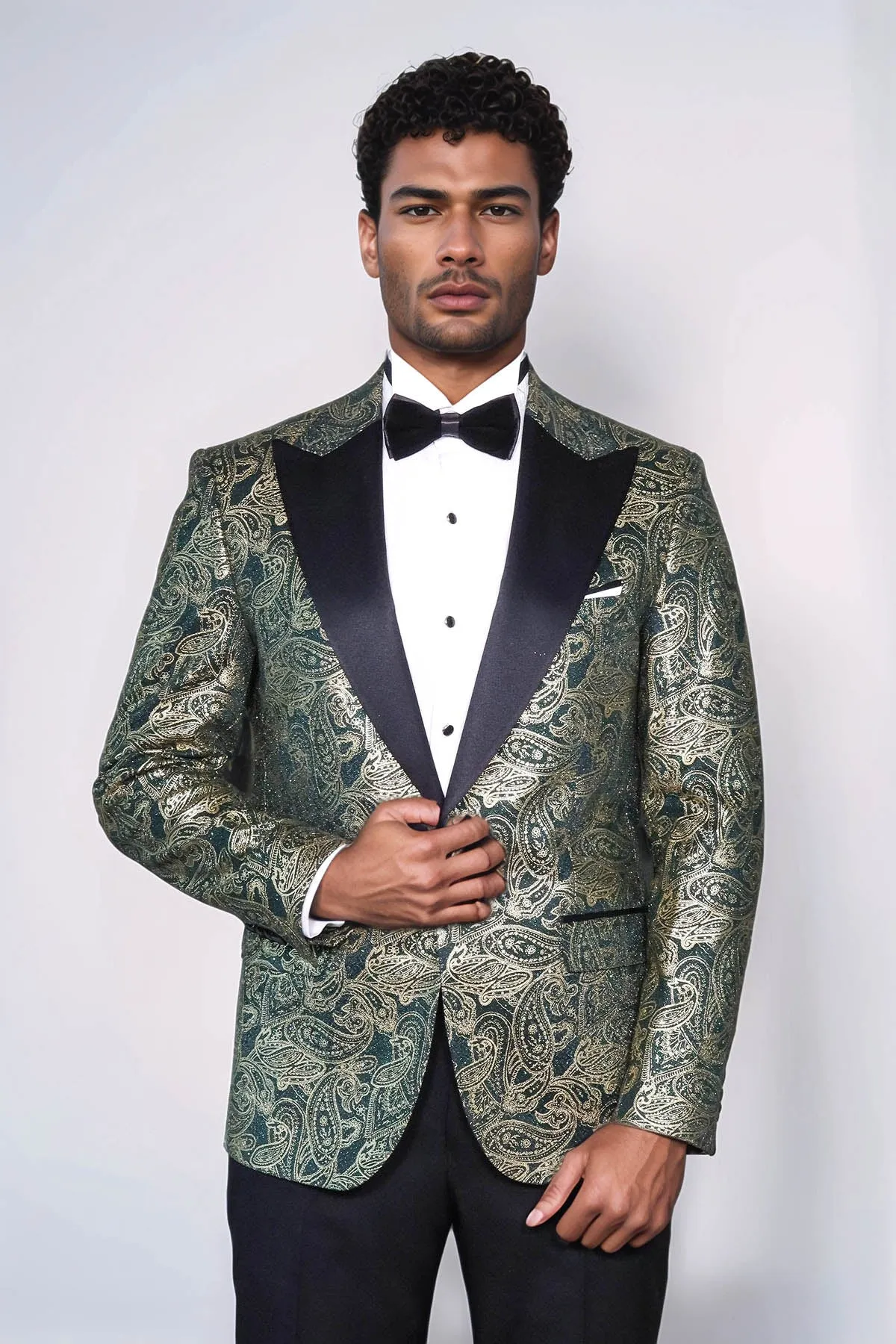 Paisley Peak Lapel Green Men Prom Blazer - Wessi