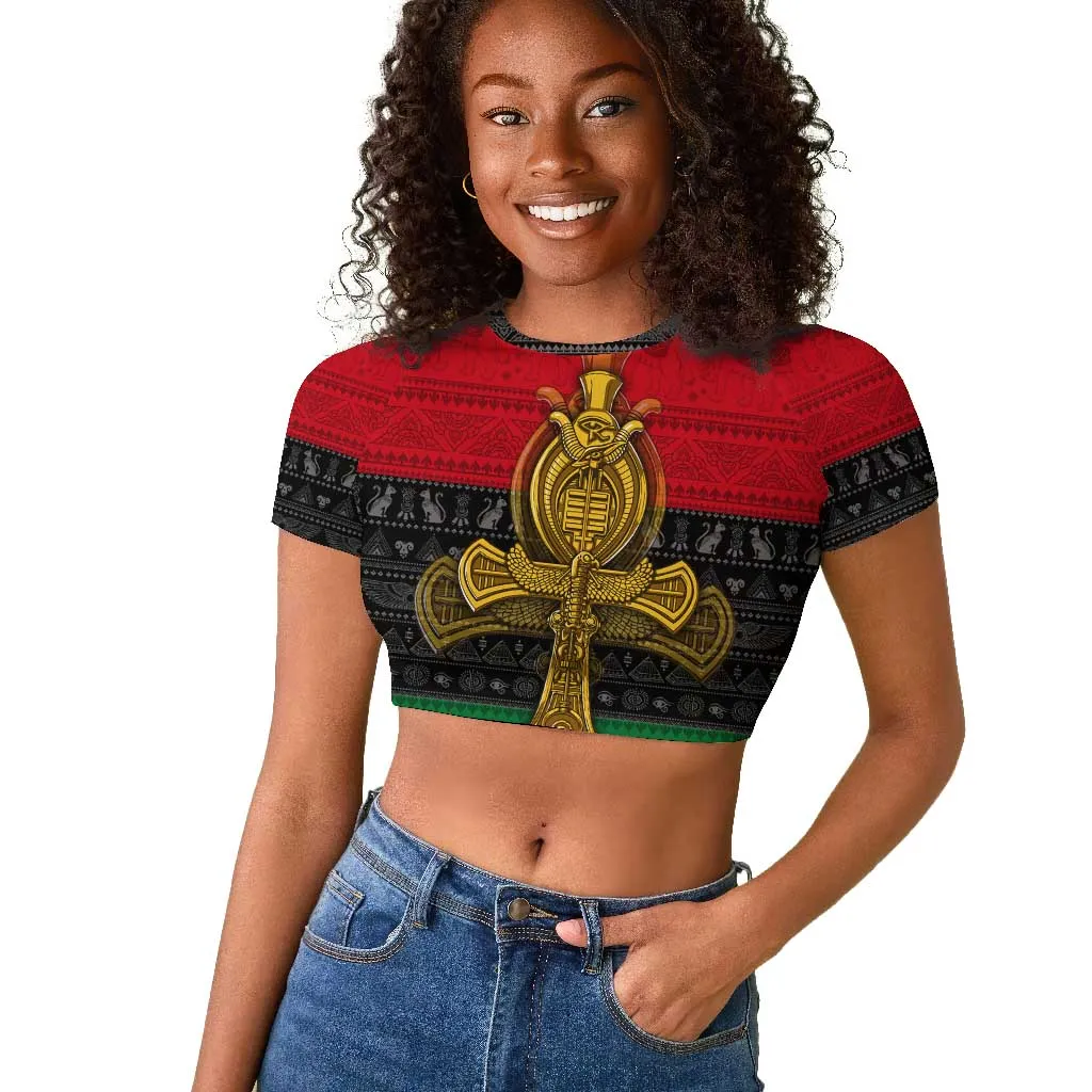 Pan African Ankh Raglan Cropped T shirt DT02