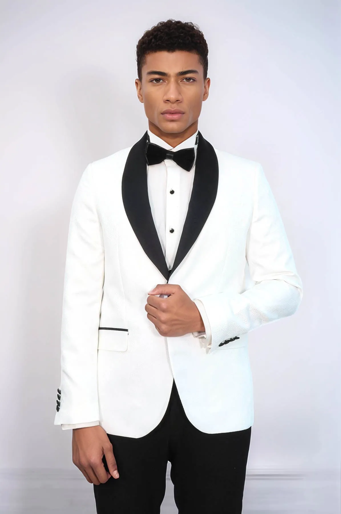 Pentagon Patterned Shawl Lapel White Men Prom Blazer - Wessi