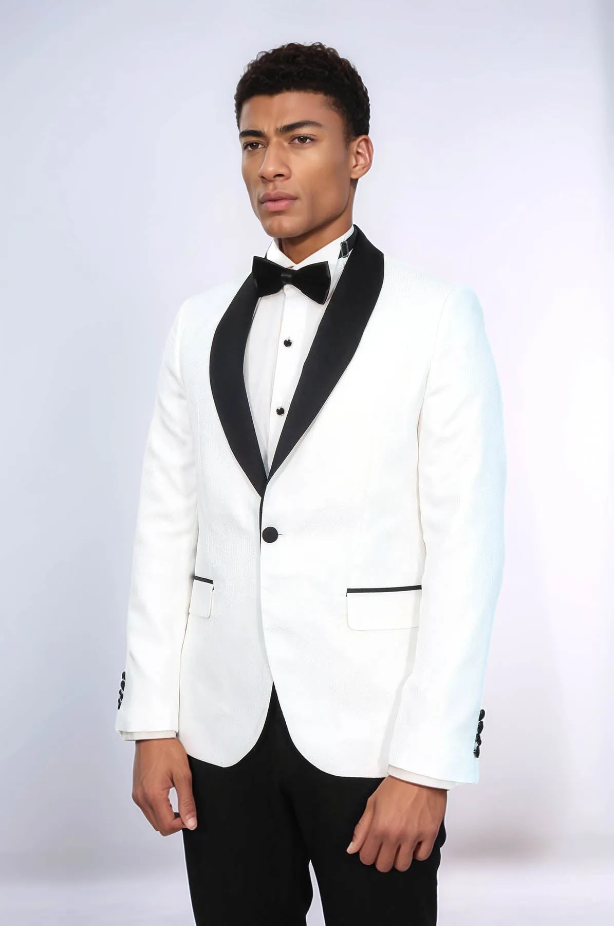 Pentagon Patterned Shawl Lapel White Men Prom Blazer - Wessi