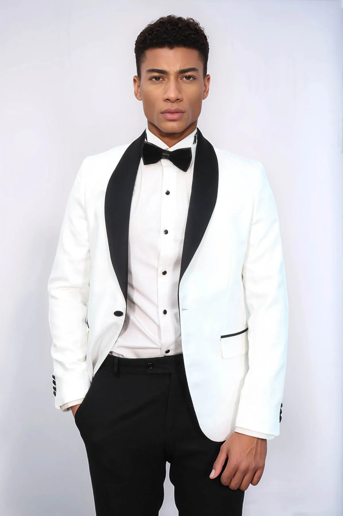 Pentagon Patterned Shawl Lapel White Men Prom Blazer - Wessi