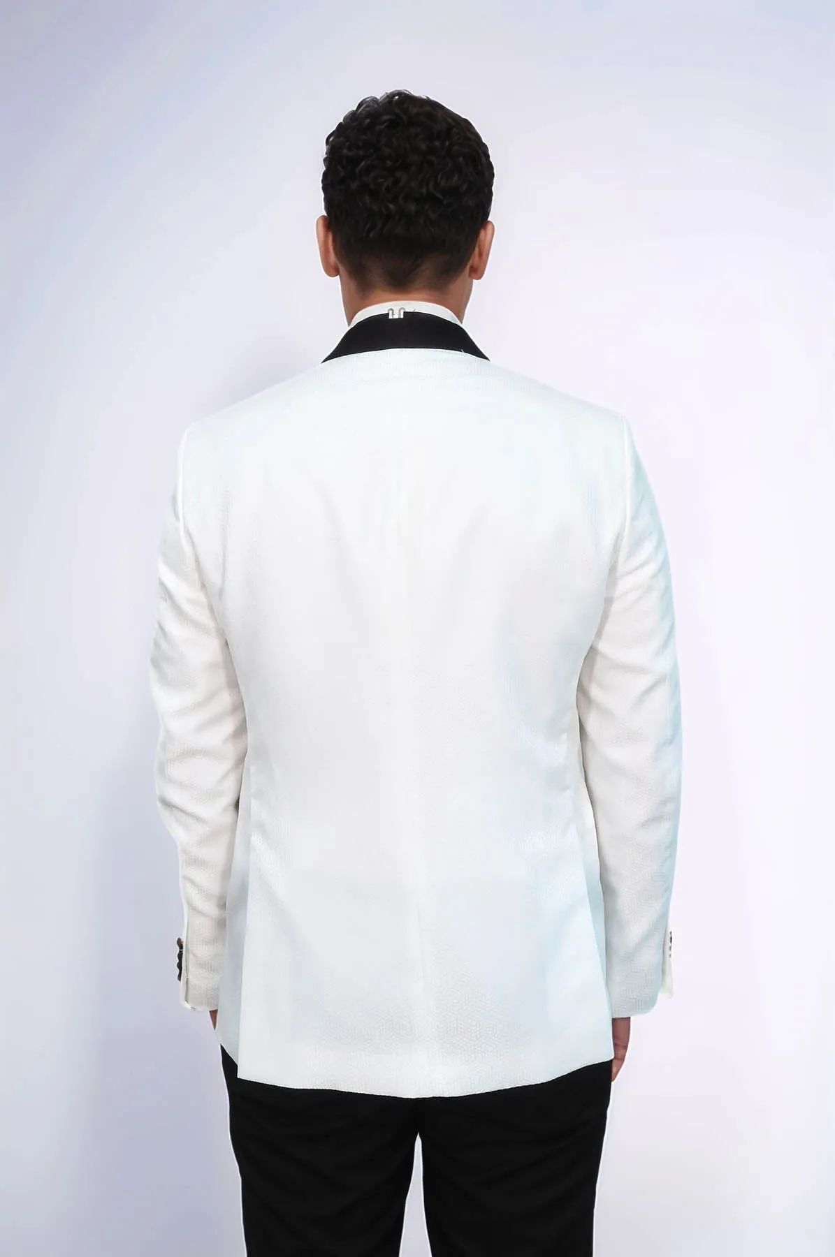 Pentagon Patterned Shawl Lapel White Men Prom Blazer - Wessi