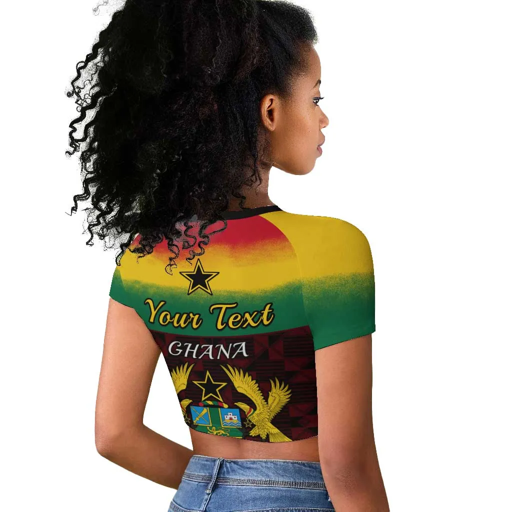 Personalised 1 July Ghana Republic Day Raglan Cropped T shirt African Pattern Mix Flag Unique Style LT14