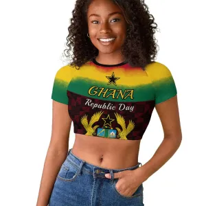 Personalised 1 July Ghana Republic Day Raglan Cropped T shirt African Pattern Mix Flag Unique Style LT14