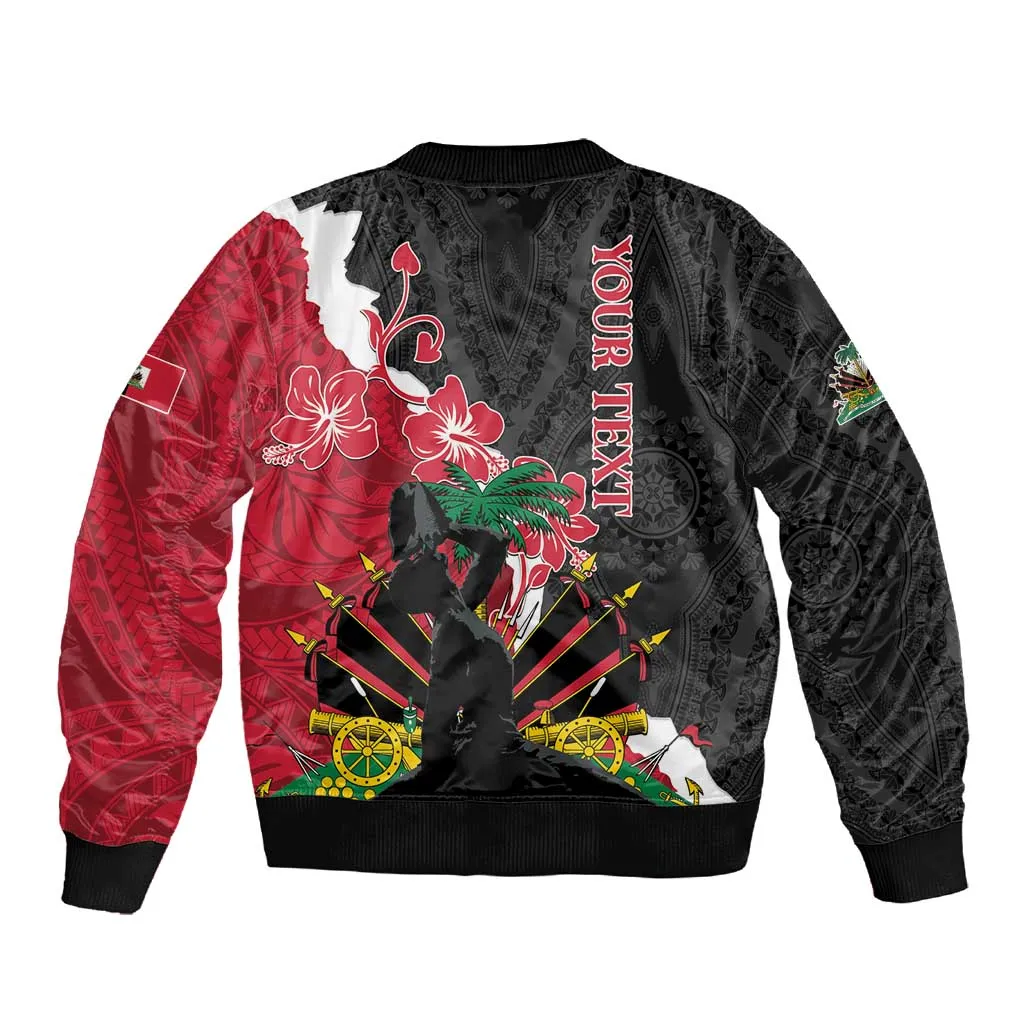 Personalised Afro Ayiti Neg Marron Sleeve Zip Bomber Jacket Dashiki Mix Polynesian Pattern LT01