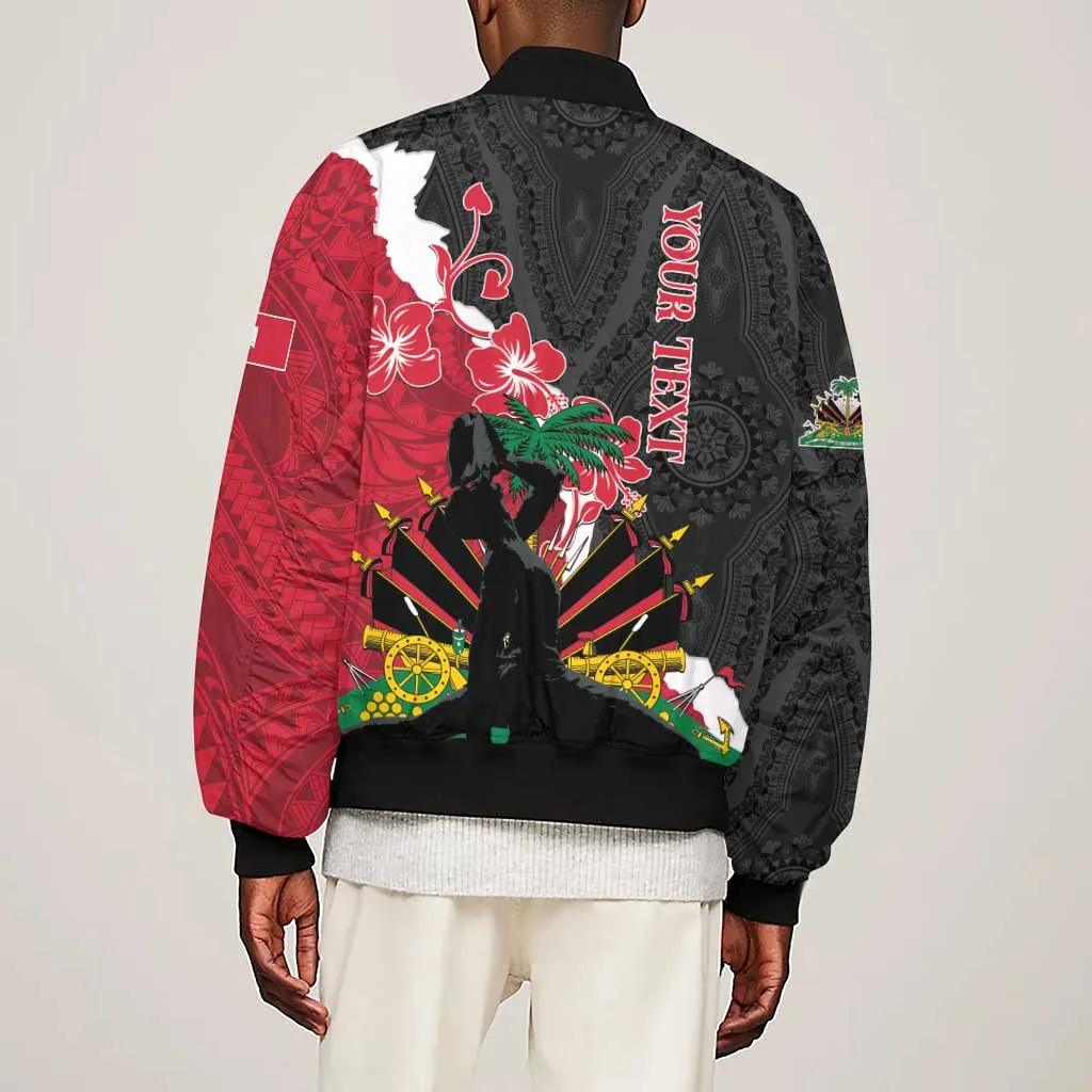 Personalised Afro Ayiti Neg Marron Sleeve Zip Bomber Jacket Dashiki Mix Polynesian Pattern LT01