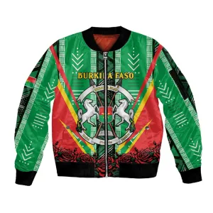 Personalised Afro Burkina Faso Sleeve Zip Bomber Jacket Coat Of Arms With Rose LT15