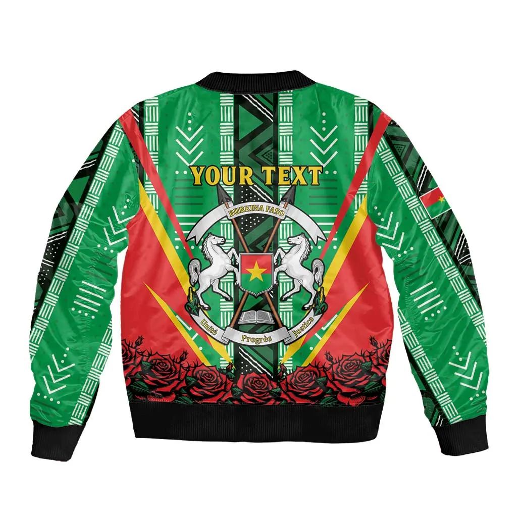 Personalised Afro Burkina Faso Sleeve Zip Bomber Jacket Coat Of Arms With Rose LT15