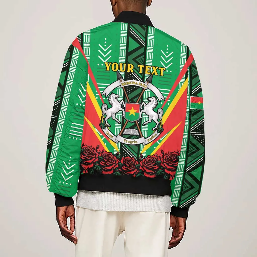 Personalised Afro Burkina Faso Sleeve Zip Bomber Jacket Coat Of Arms With Rose LT15
