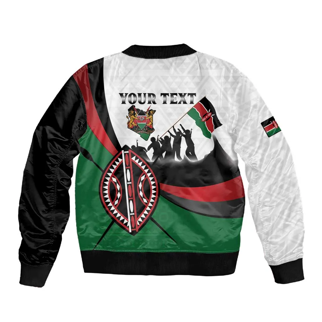 Personalised Kenya Sleeve Zip Bomber Jacket Madaraka Day - Maasai Shield LT15