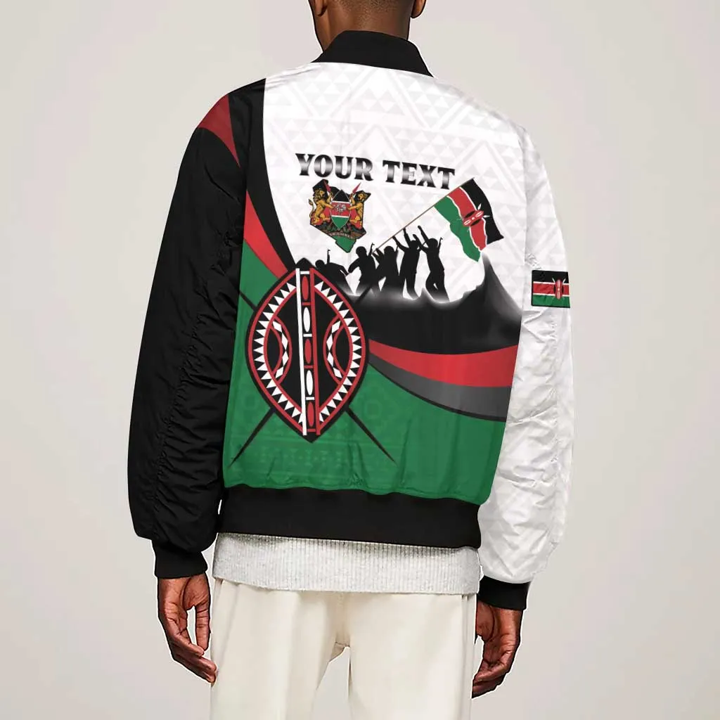 Personalised Kenya Sleeve Zip Bomber Jacket Madaraka Day - Maasai Shield LT15