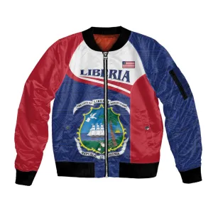 Personalised Liberia African Sleeve Zip Bomber Jacket Coat Of Arms Flag LT15