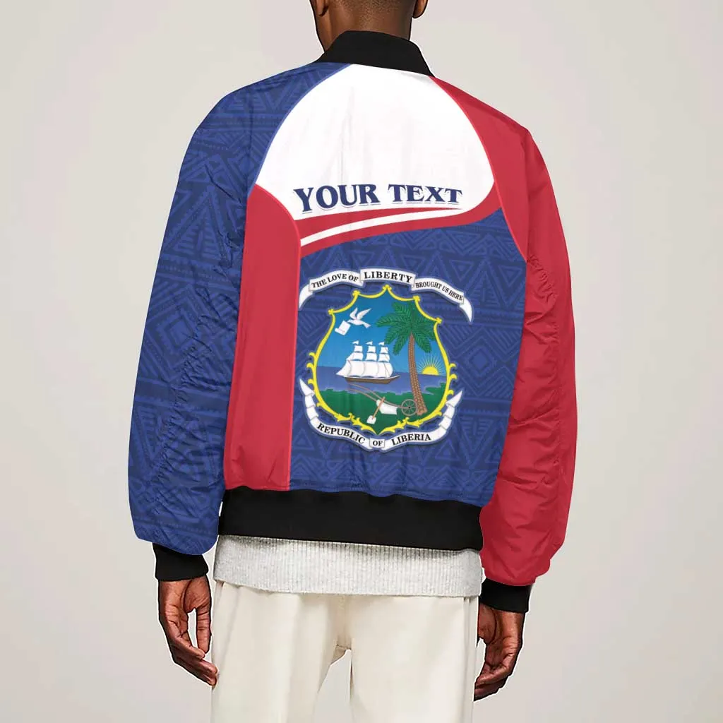 Personalised Liberia African Sleeve Zip Bomber Jacket Coat Of Arms Flag LT15
