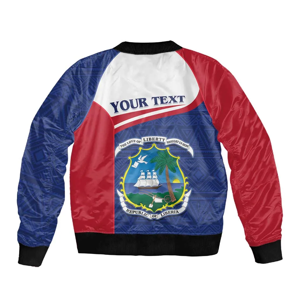 Personalised Liberia African Sleeve Zip Bomber Jacket Coat Of Arms Flag LT15