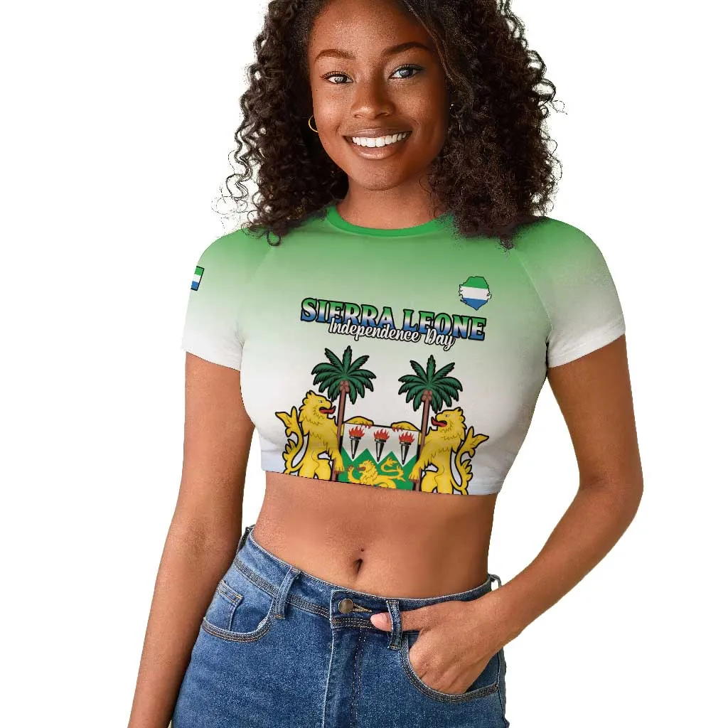 Personalised Sierra Leone Independence Day Raglan Cropped T shirt Coat Of Arms Flag Map LT15