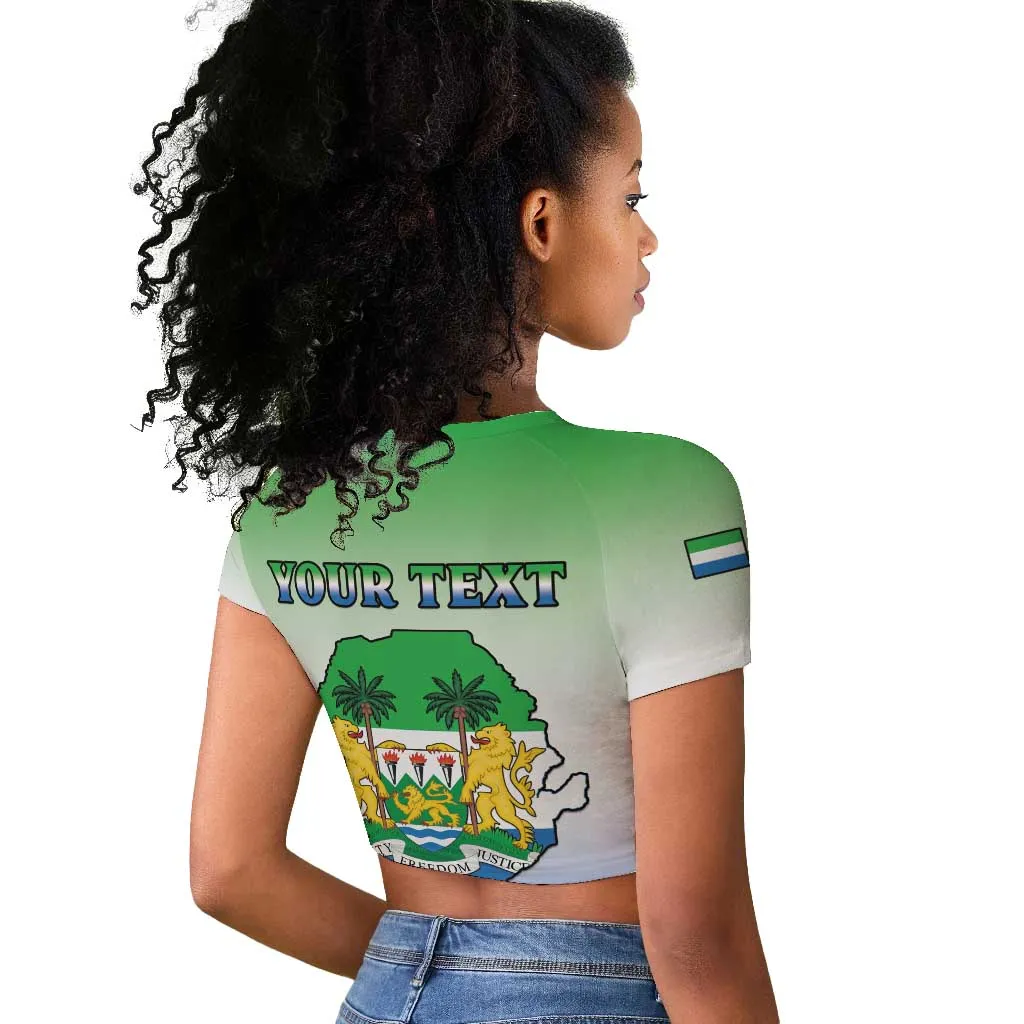 Personalised Sierra Leone Independence Day Raglan Cropped T shirt Coat Of Arms Flag Map LT15