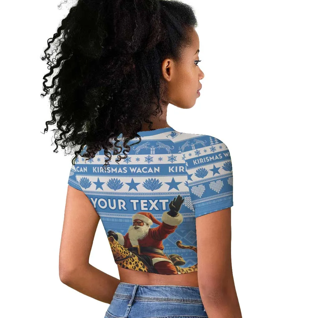 Personalized Afro Somalia Christmas Raglan Cropped T shirt Black Santa Riding Leopard - African Pattern LT15