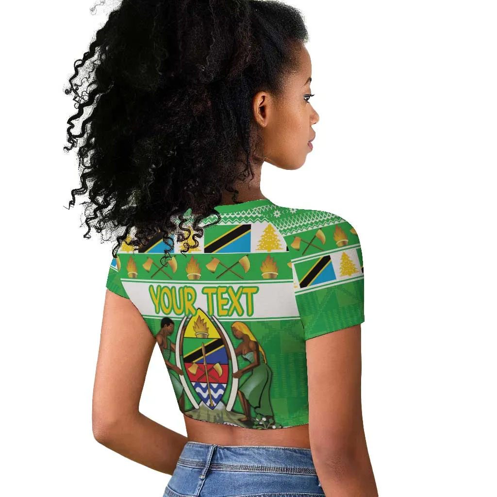 Personalized Afro Tanzania Christmas Raglan Cropped T shirt Heri ya Krismasi With Coat Of Arms LT18