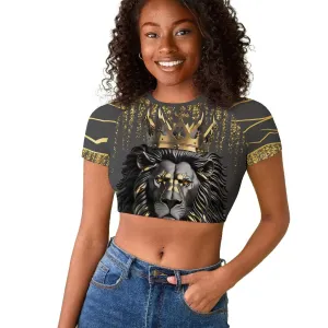 Personalized Black and Gold Lion Africa Raglan Cropped T shirt DT03