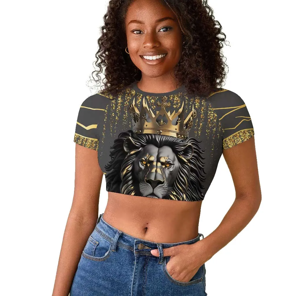 Personalized Black and Gold Lion Africa Raglan Cropped T shirt DT03