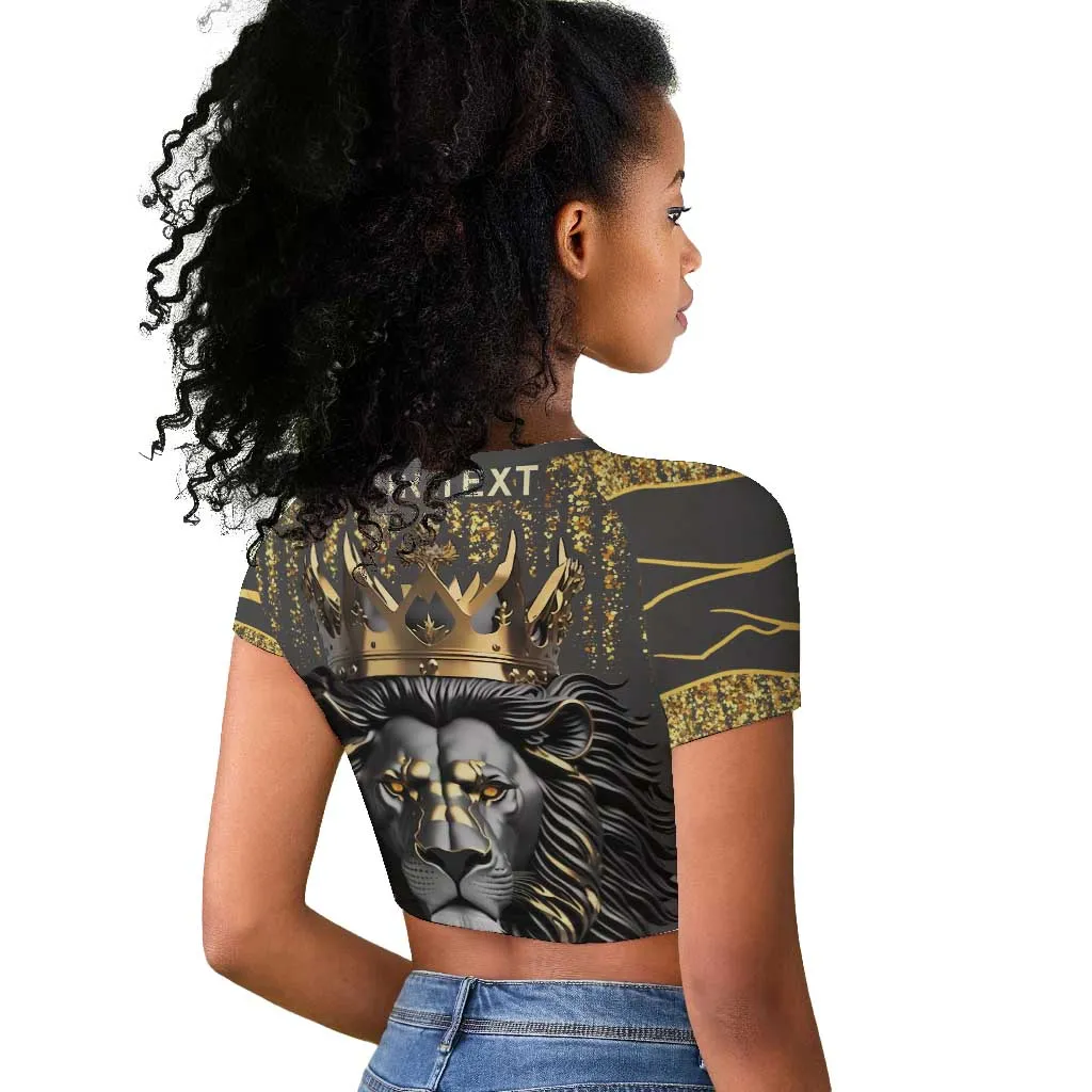 Personalized Black and Gold Lion Africa Raglan Cropped T shirt DT03