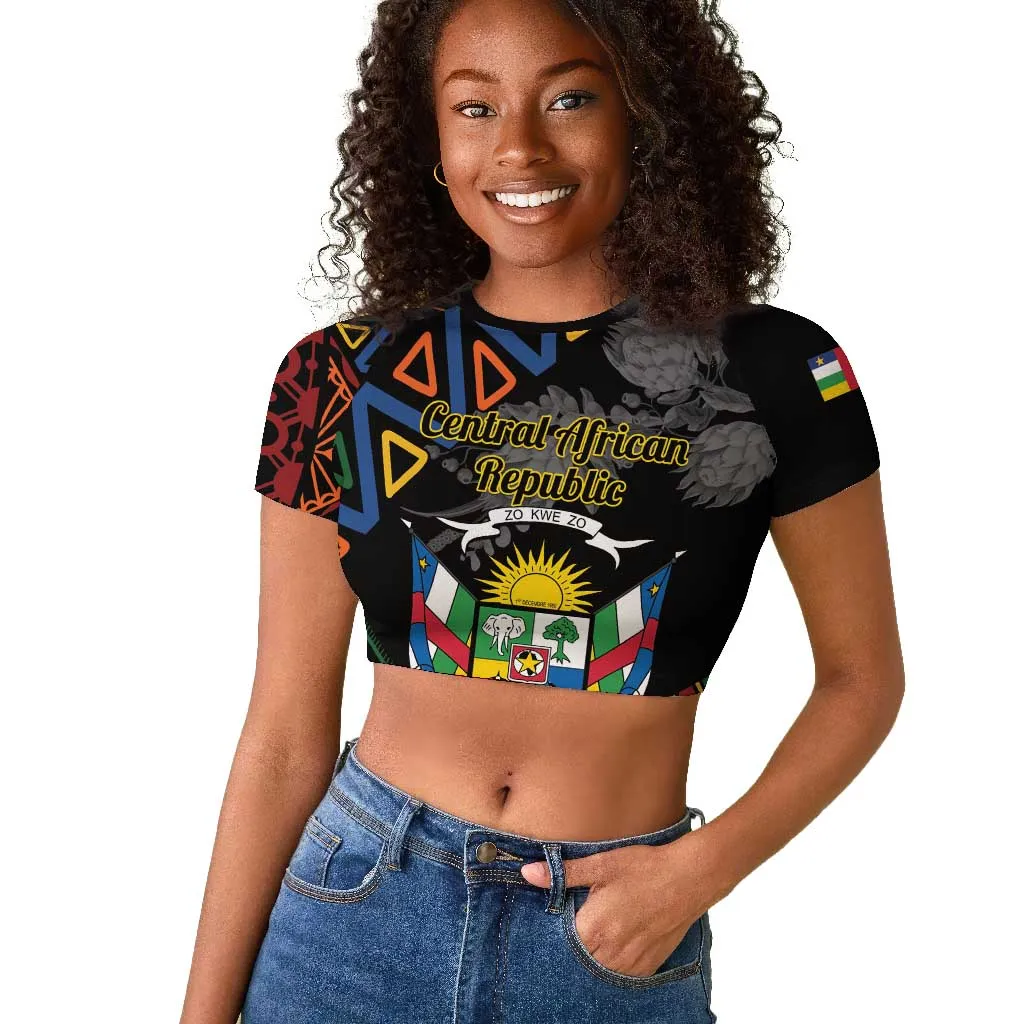 Personalized Central African Republic Raglan Cropped T shirt Protea - African Pattern LT01