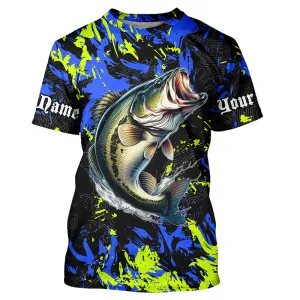 Personalized Largemouth Bass fishing green blue camo Fishing T-Shirts, gift for fishing lovers NQS7099
