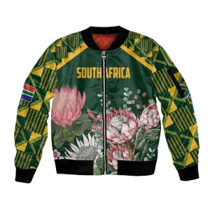 Personalized South Africa With Afro King Protea Sleeve Zip Bomber Jacket Kente Patterns LT18