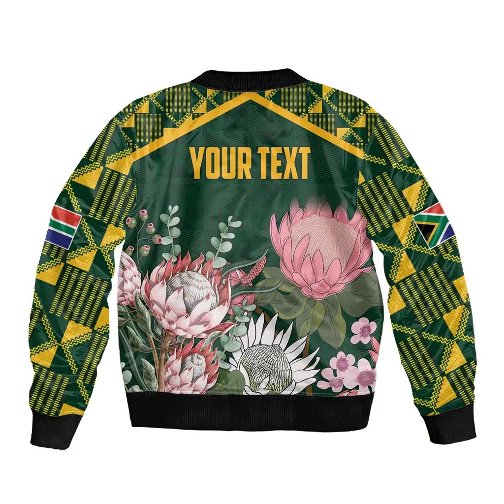 Personalized South Africa With Afro King Protea Sleeve Zip Bomber Jacket Kente Patterns LT18