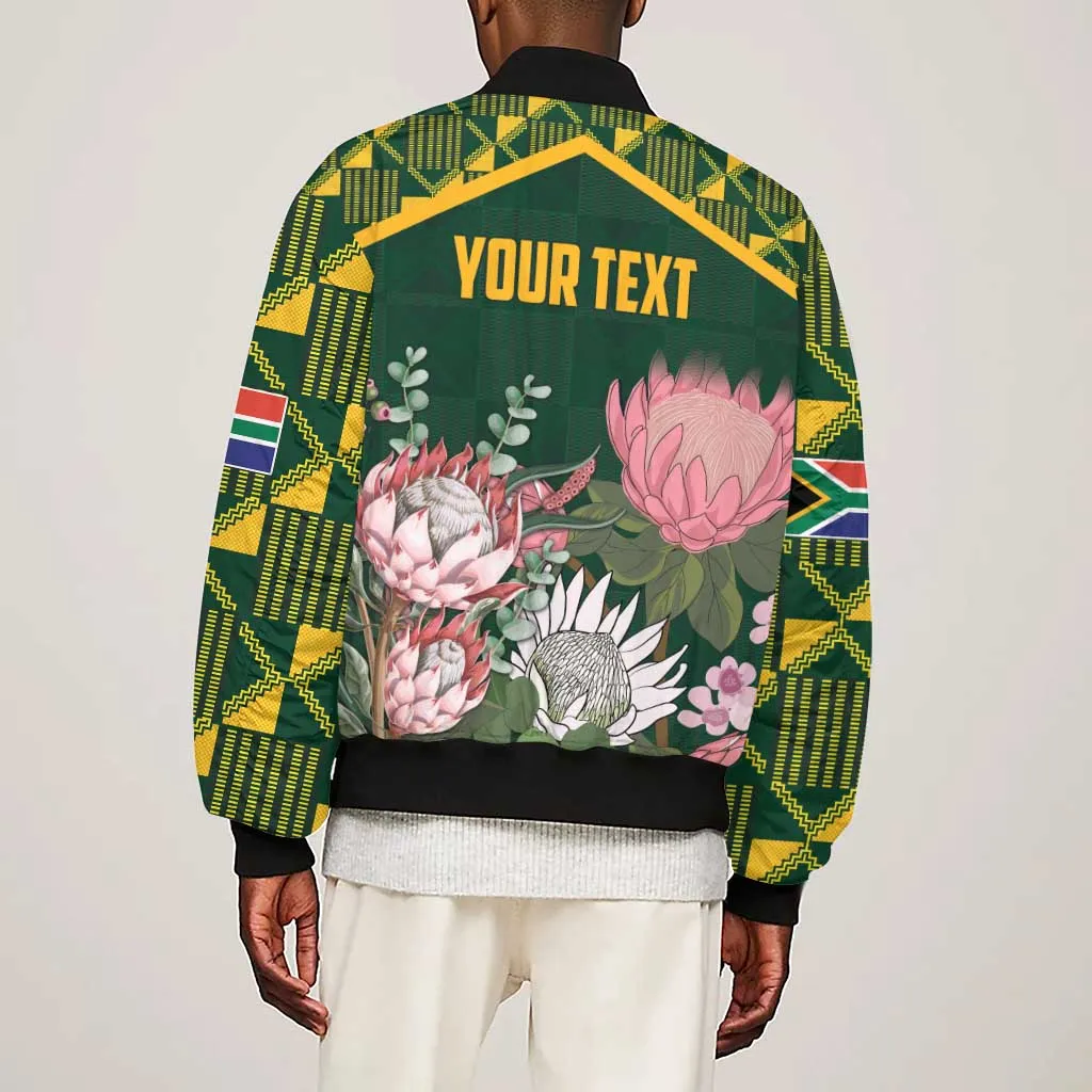 Personalized South Africa With Afro King Protea Sleeve Zip Bomber Jacket Kente Patterns LT18
