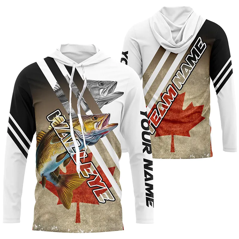Personalized Walleye fishing Canadian flag patriotic  performance long sleeve fishing jerseys NQS7113