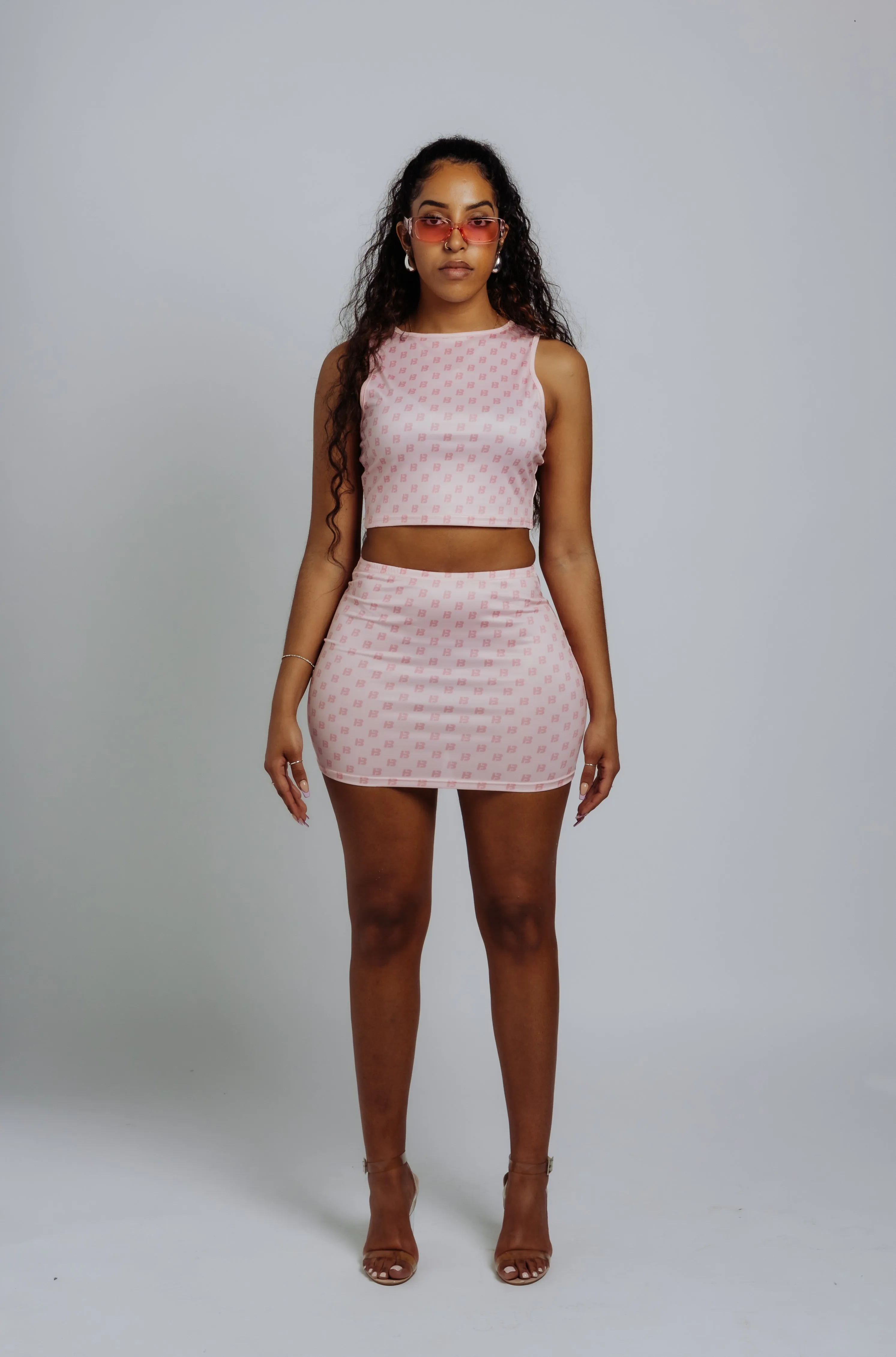 Pink mini skirt “ B “monogram