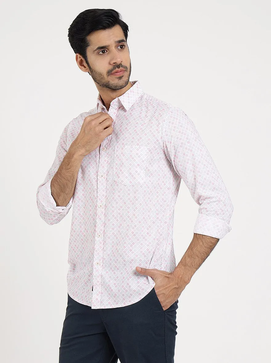 Pink Printed Slim Fit Casual Shirt | JadeBlue