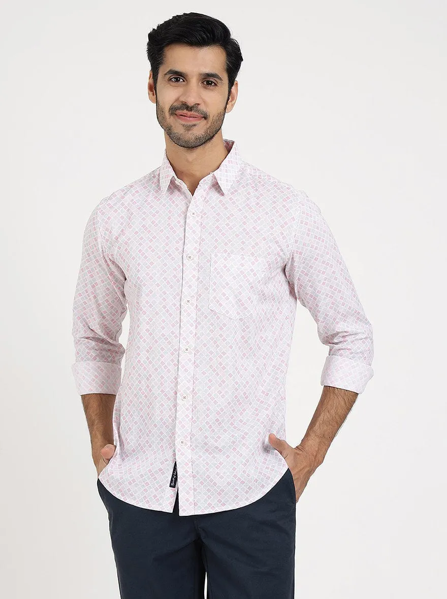 Pink Printed Slim Fit Casual Shirt | JadeBlue