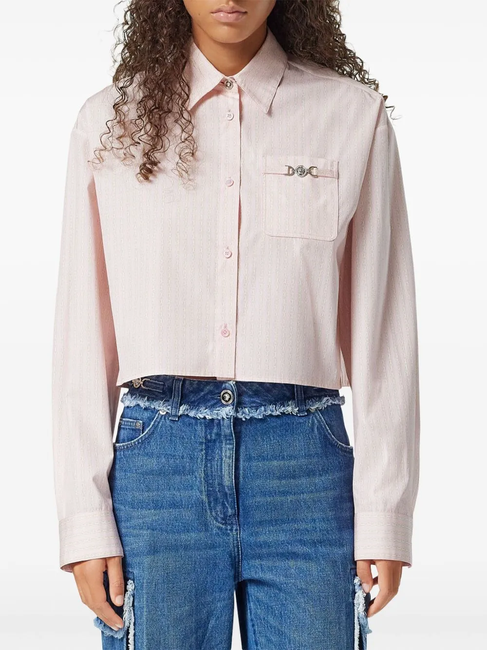 Pinstripe chain cropped shirt