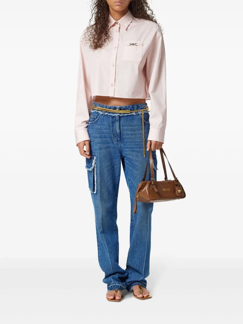 Pinstripe chain cropped shirt