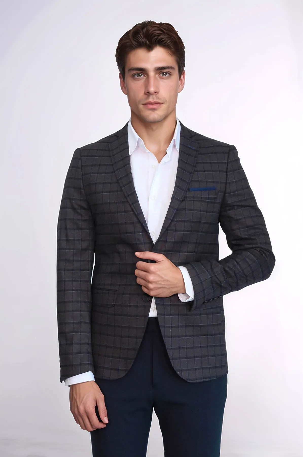 Plaid Brown Jacket with Handkerchief - Wessi
