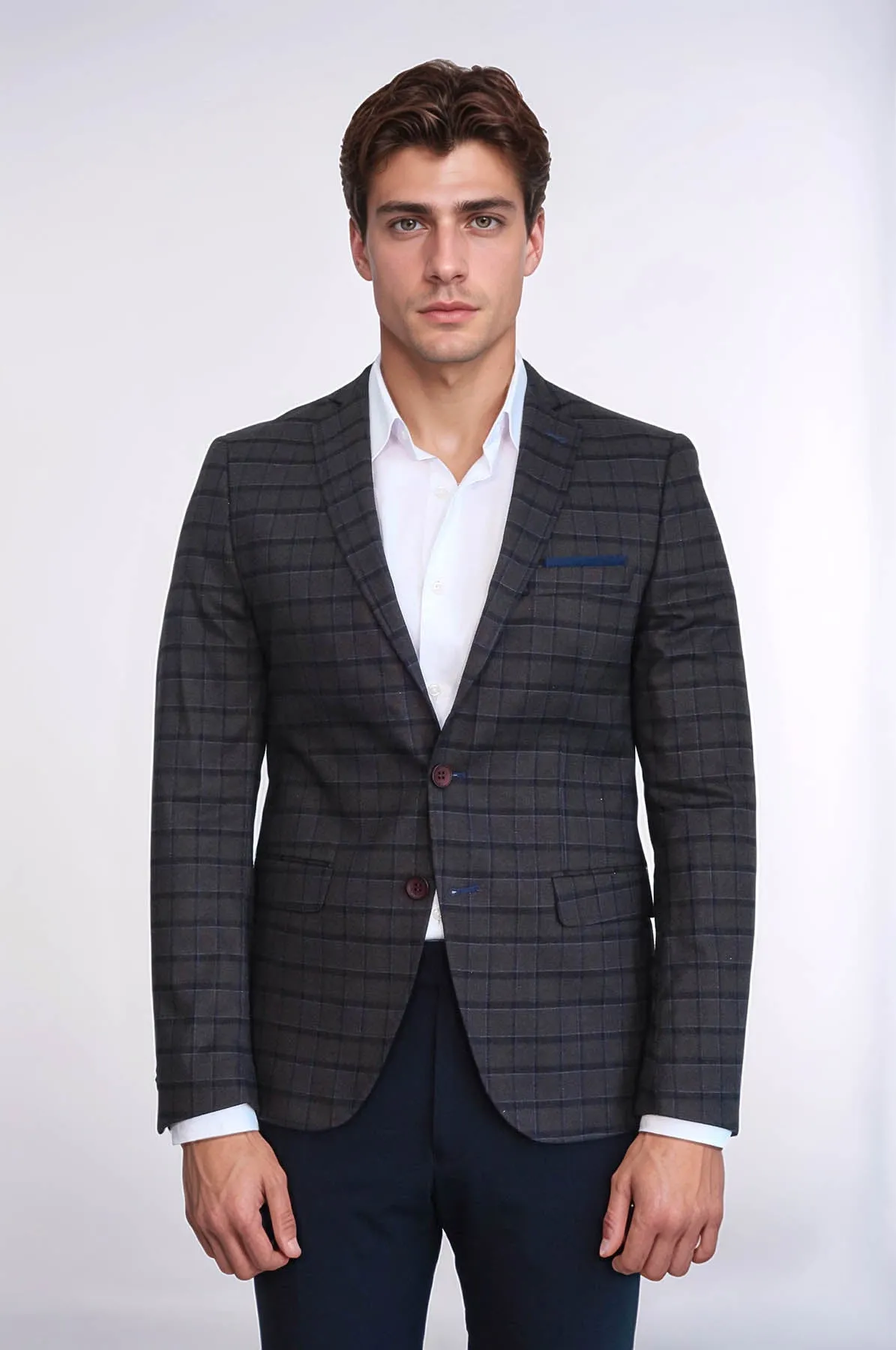 Plaid Brown Jacket with Handkerchief - Wessi