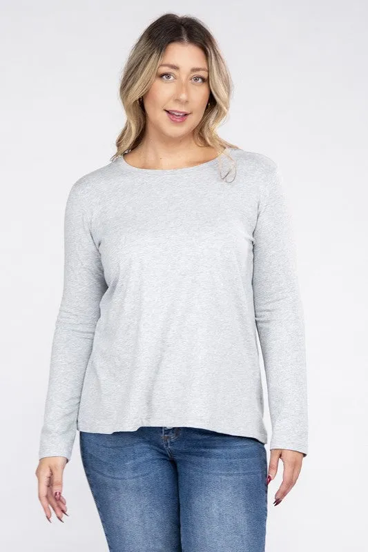 Plus Cotton Crew Neck Long Sleeve T-Shirt