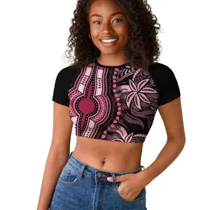 Polynesia Mixed African Dashiki Raglan Cropped T shirt Afro-pacific Culture - Pink LT9
