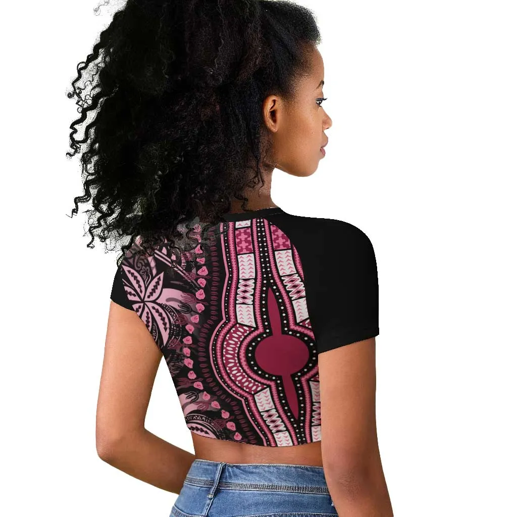 Polynesia Mixed African Dashiki Raglan Cropped T shirt Afro-pacific Culture - Pink LT9