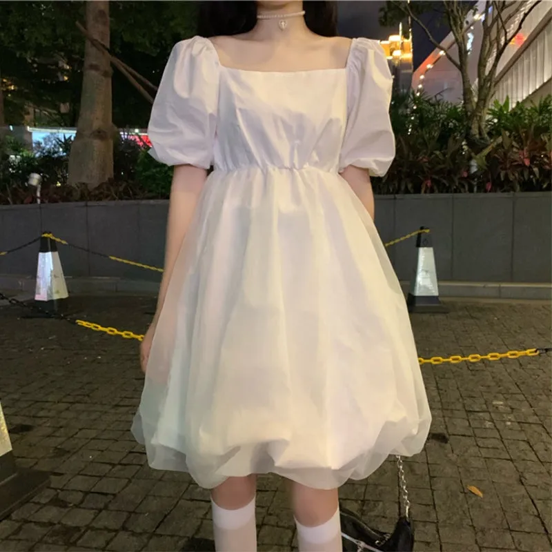 "CUTE BLACK/WHITE GAUZE PUFF" DRESS N041202