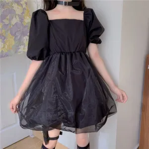 "CUTE BLACK/WHITE GAUZE PUFF" DRESS N041202